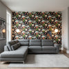 Pasadena Black | Thibaut Wallcoverings - Living Room Visualization (AI-generated, may not be to scale. Verify pattern scale with product specifications.)