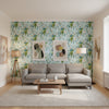 Pasadena Spa Blue | Thibaut Wallcoverings - Living Room Visualization (AI-generated, may not be to scale. Verify pattern scale with product specifications.)