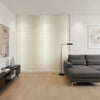 Bozeman Stripe Beige | Thibaut Wallcoverings - Living Room Visualization (AI-generated, may not be to scale. Verify pattern scale with product specifications.)