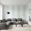 Bozeman Stripe Spa Blue | Thibaut Wallcoverings - Living Room Visualization (AI-generated, may not be to scale. Verify pattern scale with product specifications.)