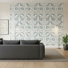 Lewis Spa Blue | Thibaut Wallcoverings - Living Room Visualization (AI-generated, may not be to scale. Verify pattern scale with product specifications.)