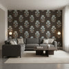 Lily Flower Black | Thibaut Wallcoverings - Living Room Visualization (AI-generated, may not be to scale. Verify pattern scale with product specifications.)