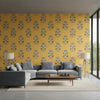 Lily Flower Harvest Gold | Thibaut Wallcoverings - Living Room Visualization (AI-generated, may not be to scale. Verify pattern scale with product specifications.)