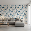 Marlborough Downs Navy on Off White | Thibaut Wallcoverings - Living Room Visualization (AI-generated, may not be to scale. Verify pattern scale with product specifications.)