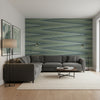Moab Weave Olive | Thibaut Wallcoverings - Living Room Visualization (AI-generated, may not be to scale. Verify pattern scale with product specifications.)