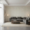Moab Weave Neutral | Thibaut Wallcoverings - Living Room Visualization (AI-generated, may not be to scale. Verify pattern scale with product specifications.)