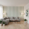Reno Stripe Green | Thibaut Wallcoverings - Living Room Visualization (AI-generated, may not be to scale. Verify pattern scale with product specifications.)