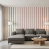 Reno Stripe Coral | Thibaut Wallcoverings - Living Room Visualization (AI-generated, may not be to scale. Verify pattern scale with product specifications.)