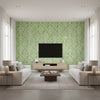 Chamomile Green | Thibaut - Living Room Visualization (AI-generated, may not be to scale. Verify pattern scale with product specifications.)