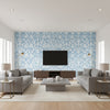 Galway Blue | Thibaut - Living Room Visualization (AI-generated, may not be to scale. Verify pattern scale with product specifications.)