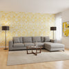 Galway Yellow | Thibaut Wallcoverings - Living Room Visualization (AI-generated, may not be to scale. Verify pattern scale with product specifications.)