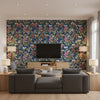 Spring Garden Navy | Thibaut - Living Room Visualization (AI-generated, may not be to scale. Verify pattern scale with product specifications.)