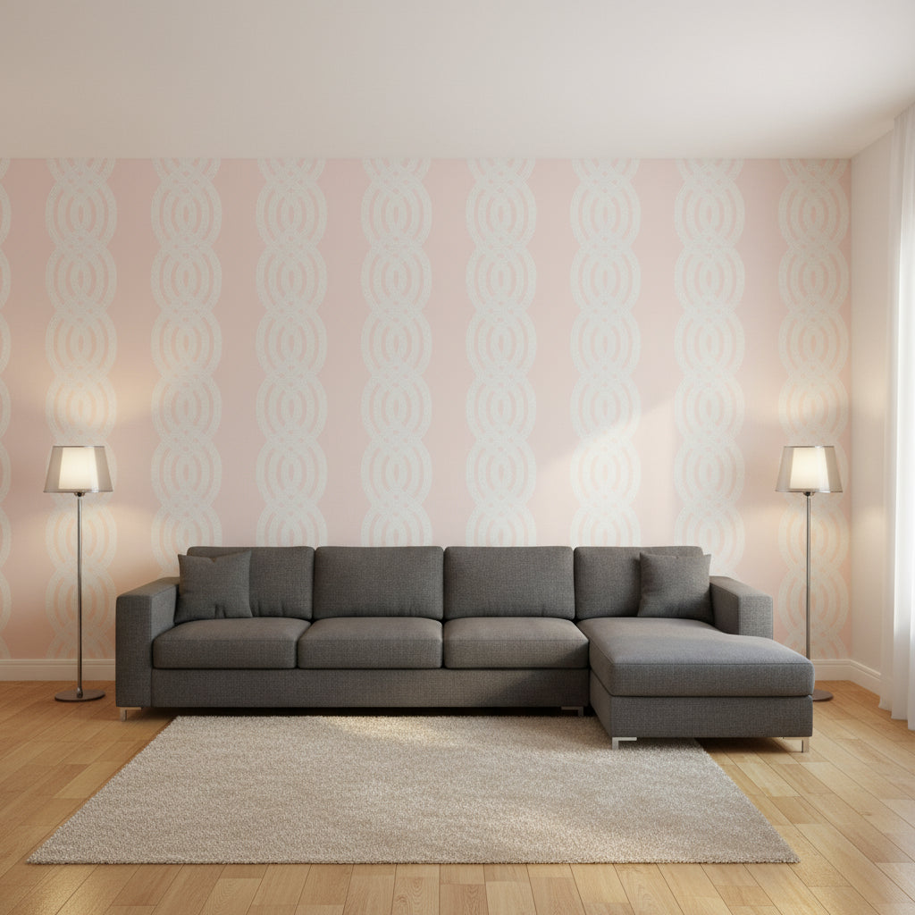 Braid Blush | Thibaut Wallcoverings - Living Room Visualization (AI-generated, may not be to scale. Verify pattern scale with product specifications.)