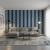 Braid Navy | Thibaut Wallcoverings - Living Room Visualization (AI-generated, may not be to scale. Verify pattern scale with product specifications.)