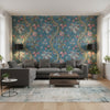 Chatelain Robin's Egg | Thibaut Wallcoverings - Living Room Visualization (AI-generated, may not be to scale. Verify pattern scale with product specifications.)