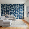 Claudette Navy | Thibaut Wallcoverings - Living Room Visualization (AI-generated, may not be to scale. Verify pattern scale with product specifications.)