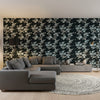 Claudette Charcoal | Thibaut Wallcoverings - Living Room Visualization (AI-generated, may not be to scale. Verify pattern scale with product specifications.)
