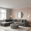 Claudette Blush | Thibaut Wallcoverings - Living Room Visualization (AI-generated, may not be to scale. Verify pattern scale with product specifications.)