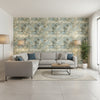 Lincoln Toile Beige and Spa Blue | Thibaut Wallcoverings - Living Room Visualization (AI-generated, may not be to scale. Verify pattern scale with product specifications.)