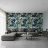 Lincoln Toile Navy and Teal | Thibaut Wallcoverings - Living Room Visualization (AI-generated, may not be to scale. Verify pattern scale with product specifications.)