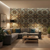 Persian Carpet Brown | Thibaut Wallcoverings - Living Room Visualization (AI-generated, may not be to scale. Verify pattern scale with product specifications.)