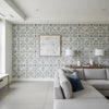 Persian Carpet Grey and Beige | Thibaut Wallcoverings - Living Room Visualization (AI-generated, may not be to scale. Verify pattern scale with product specifications.)