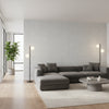 Arthur's Tweed Grey | Thibaut Wallcoverings - Living Room Visualization (AI-generated, may not be to scale. Verify pattern scale with product specifications.)