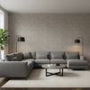 Arthur's Tweed Brown | Thibaut Wallcoverings - Living Room Visualization (AI-generated, may not be to scale. Verify pattern scale with product specifications.)