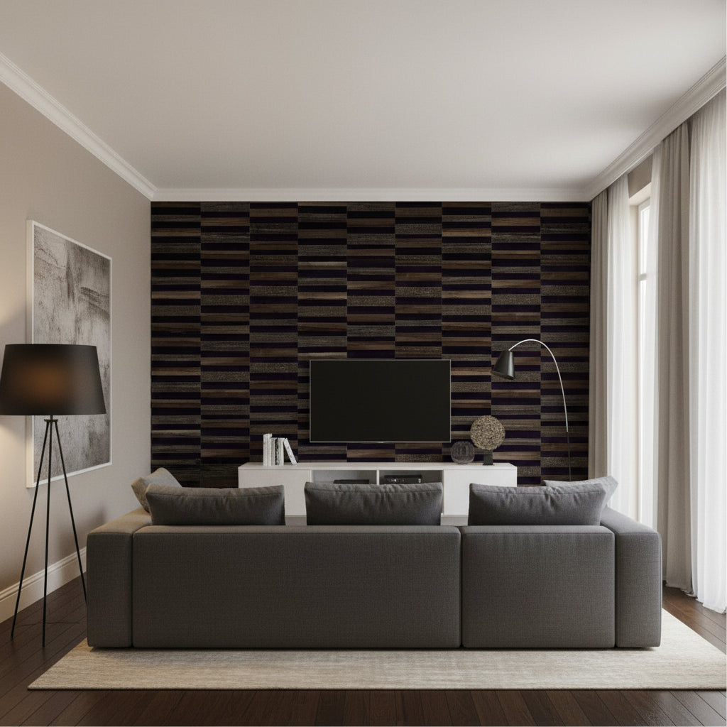 Encinitas Black | Thibaut Wallcoverings - Living Room Visualization (AI-generated, may not be to scale. Verify pattern scale with product specifications.)