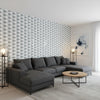 Hidden Hills Black and White | Thibaut Wallcoverings - Living Room Visualization (AI-generated, may not be to scale. Verify pattern scale with product specifications.)
