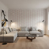Hidden Hills Blush | Thibaut Wallcoverings - Living Room Visualization (AI-generated, may not be to scale. Verify pattern scale with product specifications.)