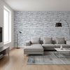 Savanna Navy | Thibaut Wallcoverings - Living Room Visualization (AI-generated, may not be to scale. Verify pattern scale with product specifications.)