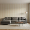 Evia Light Taupe and White | Thibaut Wallcoverings - Living Room Visualization (AI-generated, may not be to scale. Verify pattern scale with product specifications.)