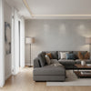 Fine Harvest Charcoal | Thibaut Wallcoverings - Living Room Visualization (AI-generated, may not be to scale. Verify pattern scale with product specifications.)