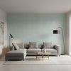 Fine Harvest Teal | Thibaut Wallcoverings - Living Room Visualization (AI-generated, may not be to scale. Verify pattern scale with product specifications.)