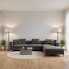 Fine Harvest Grey | Thibaut Wallcoverings - Living Room Visualization (AI-generated, may not be to scale. Verify pattern scale with product specifications.)