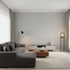 Fine Harvest Sterling | Thibaut Wallcoverings - Living Room Visualization (AI-generated, may not be to scale. Verify pattern scale with product specifications.)