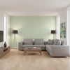 Fine Harvest Mint | Thibaut Wallcoverings - Living Room Visualization (AI-generated, may not be to scale. Verify pattern scale with product specifications.)