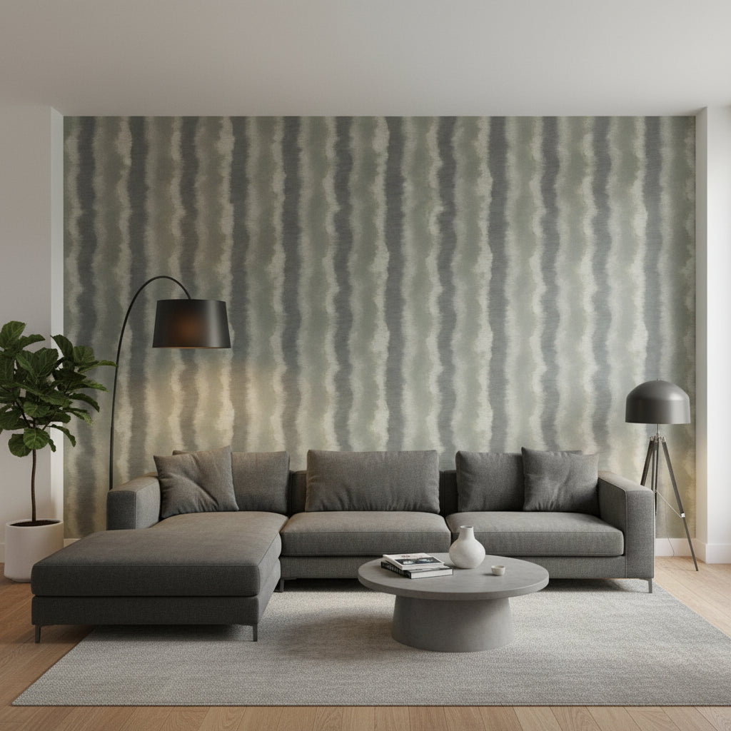 Geode Charcoal | Thibaut Wallcoverings - Living Room Visualization (AI-generated, may not be to scale. Verify pattern scale with product specifications.)