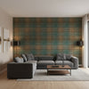 Inverness Teal and Clay | Thibaut Wallcoverings - Living Room Visualization (AI-generated, may not be to scale. Verify pattern scale with product specifications.)