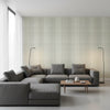 Inverness Fog | Thibaut Wallcoverings - Living Room Visualization (AI-generated, may not be to scale. Verify pattern scale with product specifications.)
