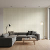 Inverness Beige | Thibaut Wallcoverings - Living Room Visualization (AI-generated, may not be to scale. Verify pattern scale with product specifications.)