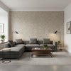 Aedan Blush | Thibaut Wallcoverings - Living Room Visualization (AI-generated, may not be to scale. Verify pattern scale with product specifications.)