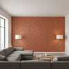 Aedan Raspberry | Thibaut Wallcoverings - Living Room Visualization (AI-generated, may not be to scale. Verify pattern scale with product specifications.)