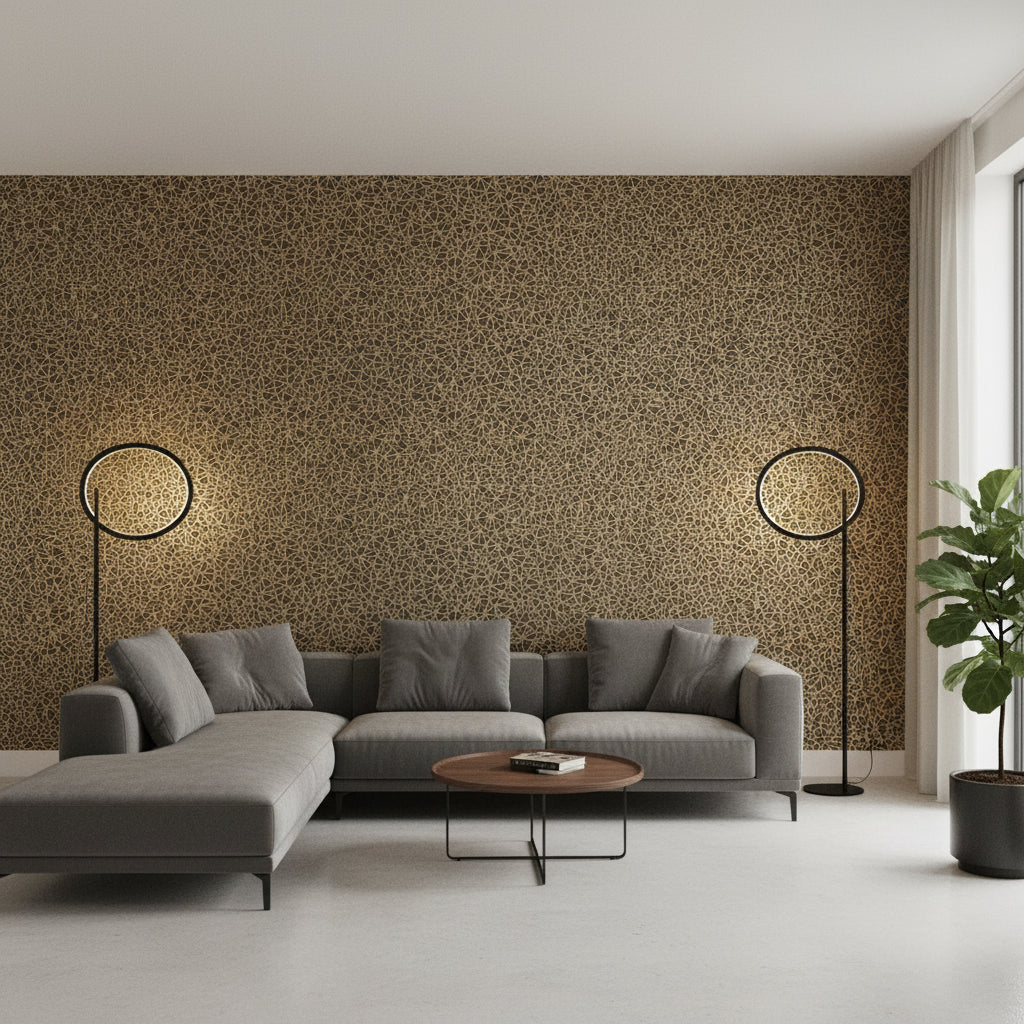 Aedan Black | Thibaut Wallcoverings - Living Room Visualization (AI-generated, may not be to scale. Verify pattern scale with product specifications.)