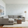 Crystalla Soft Blue | Thibaut Wallcoverings - Living Room Visualization (AI-generated, may not be to scale. Verify pattern scale with product specifications.)