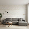 Echo Metallic Gold on White | Thibaut Wallcoverings - Living Room Visualization (AI-generated, may not be to scale. Verify pattern scale with product specifications.)