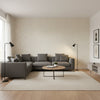 Jordan Sand | Thibaut Wallcoverings - Living Room Visualization (AI-generated, may not be to scale. Verify pattern scale with product specifications.)