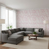 Jordan Magenta on White | Thibaut Wallcoverings - Living Room Visualization (AI-generated, may not be to scale. Verify pattern scale with product specifications.)