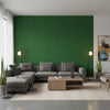 Milano Square Emerald | Thibaut Wallcoverings - Living Room Visualization (AI-generated, may not be to scale. Verify pattern scale with product specifications.)